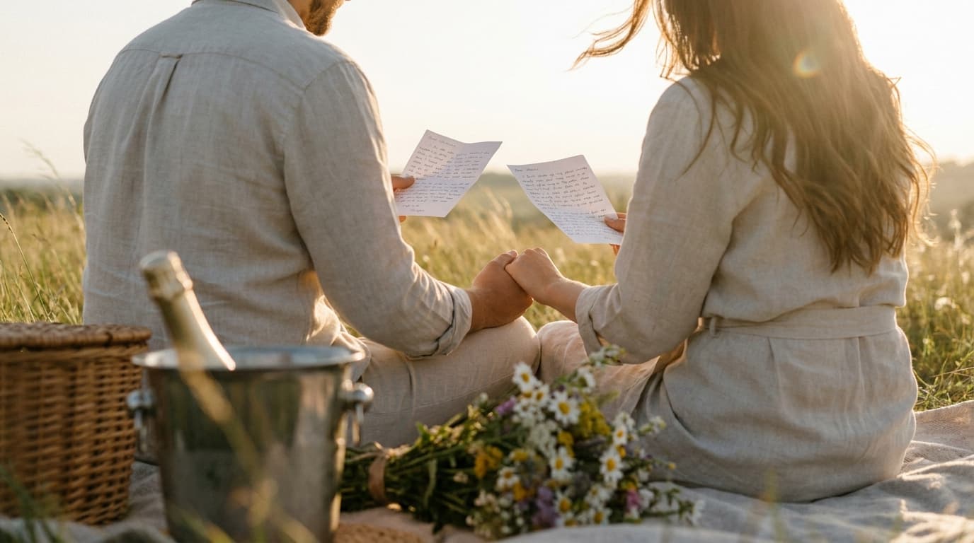 A couple standing on a mountain overlook during an elopement ceremony.