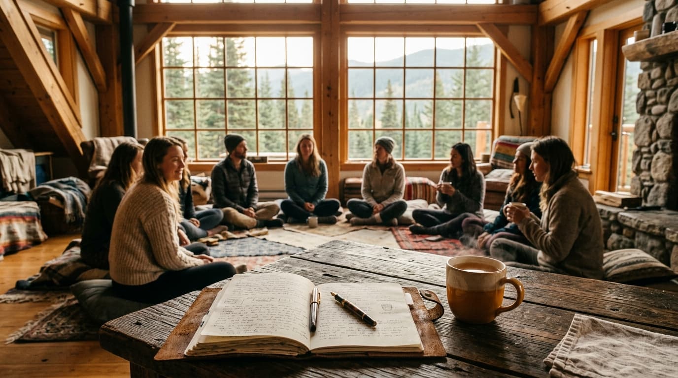 Retreat participants gathered together in a peaceful chapel for quiet reflection and group worship.