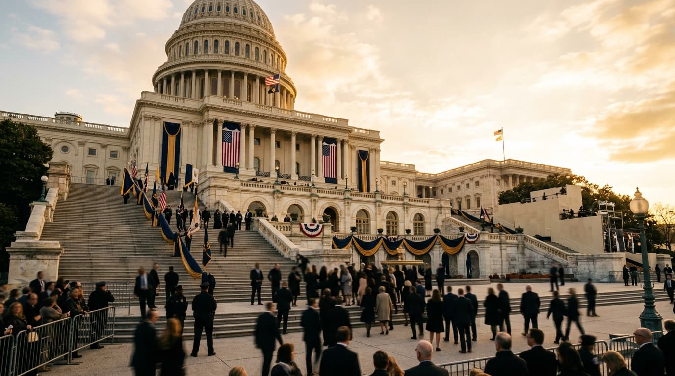 U.S. Capitol building platform setup during an official presidential inauguration swearing-in ceremony