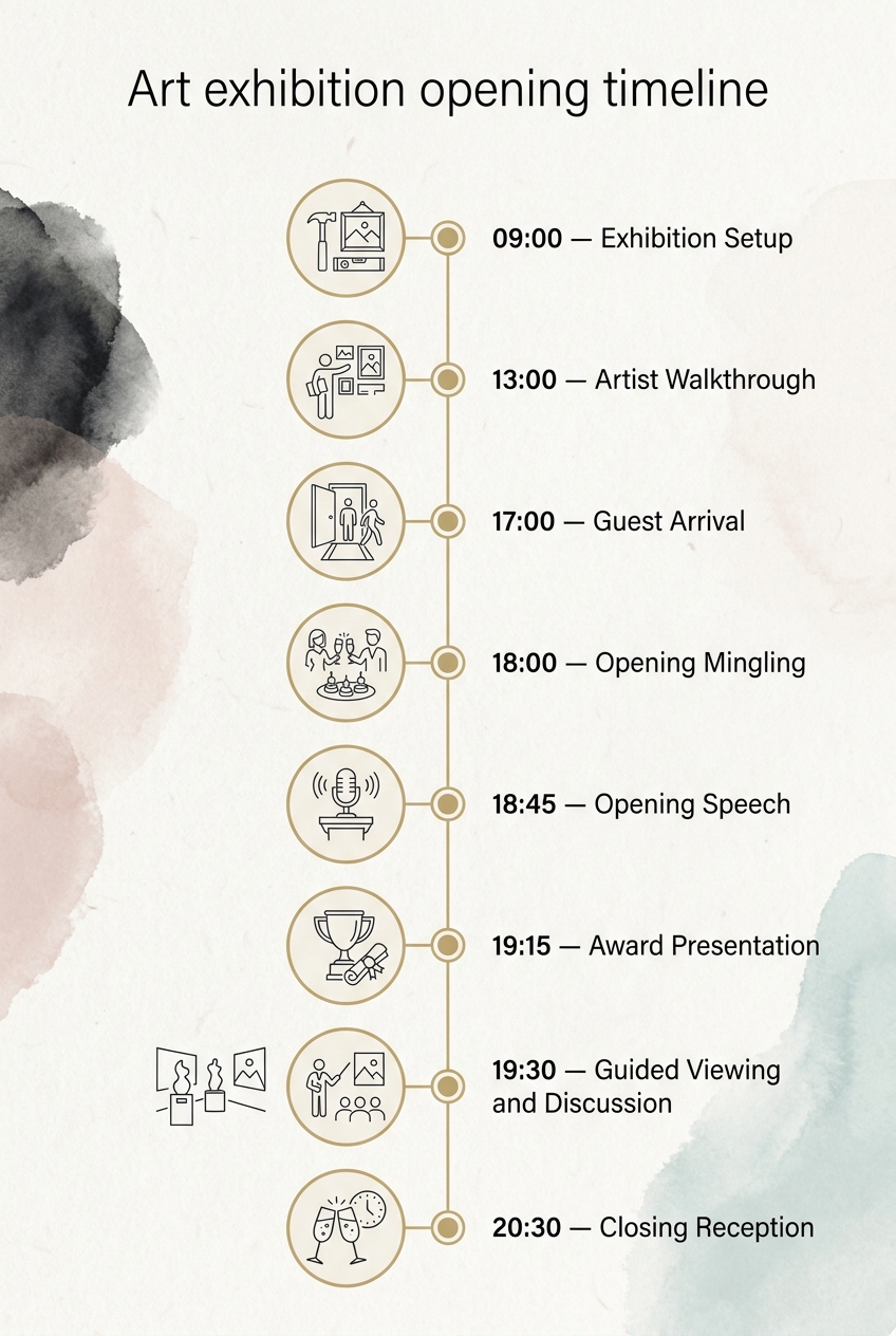 Art Exhibition Opening Timeline Template & Vernissage Guide — visual timeline