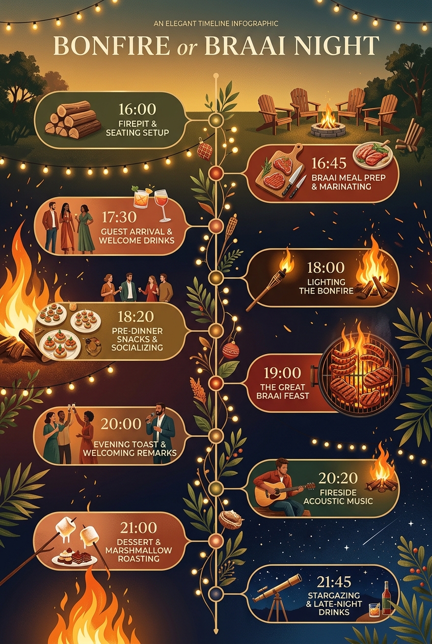 Bonfire or Braai Night Timeline Template & Guide — visual timeline