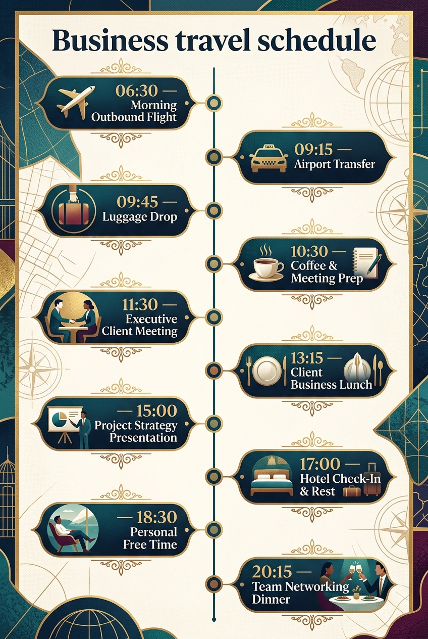 Business Travel Schedule Template (Free Agenda & Guide) — visual timeline