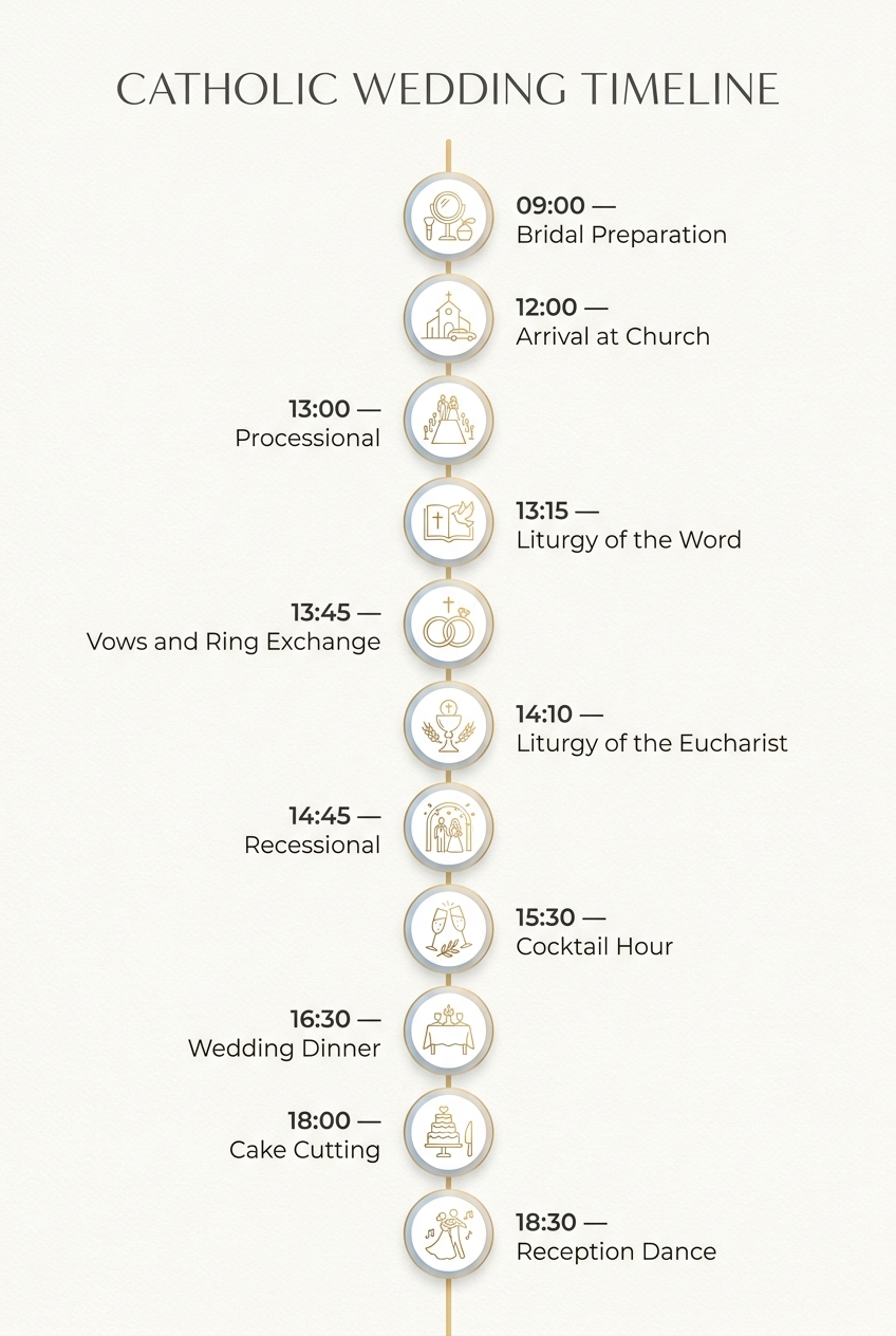 Catholic Wedding Timeline: A Seamless Nuptial Mass Guide — visual timeline