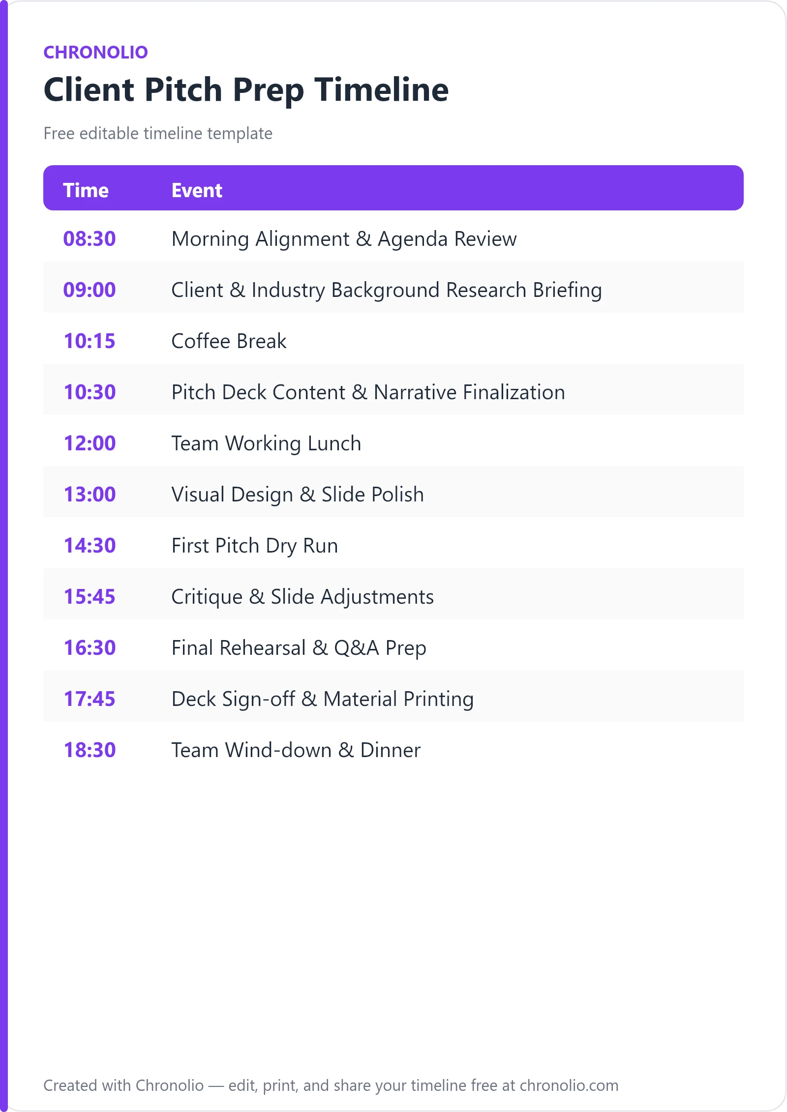 Client Pitch Prep Timeline: Free Schedule & Guide — printable schedule template
