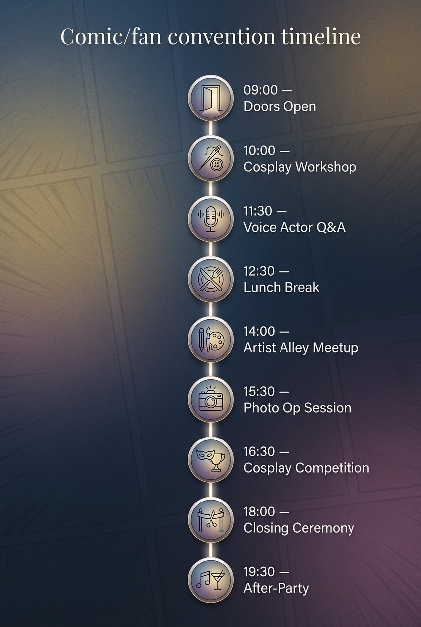 Comic/fan convention timeline: A Pro-Tested Schedule — visual timeline