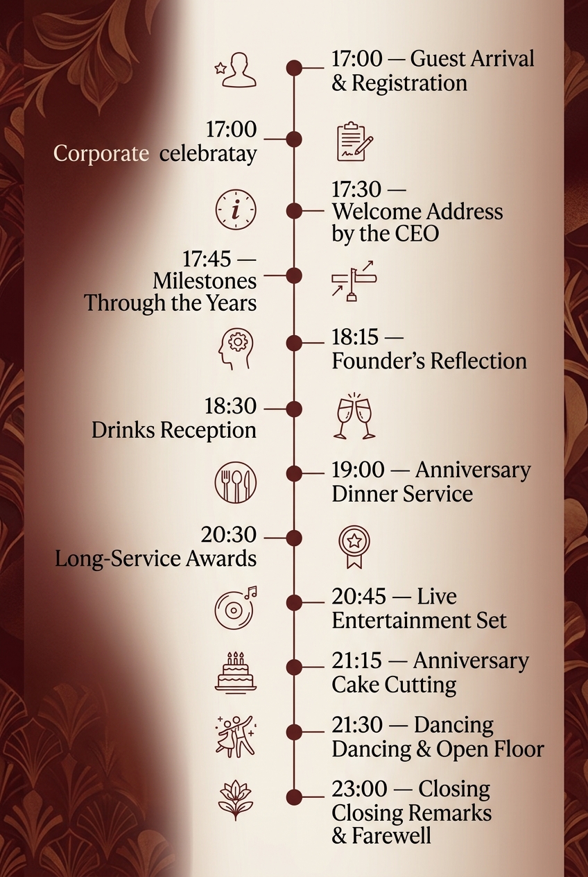 Company Anniversary Celebration Timeline (Free Agenda) — visual timeline