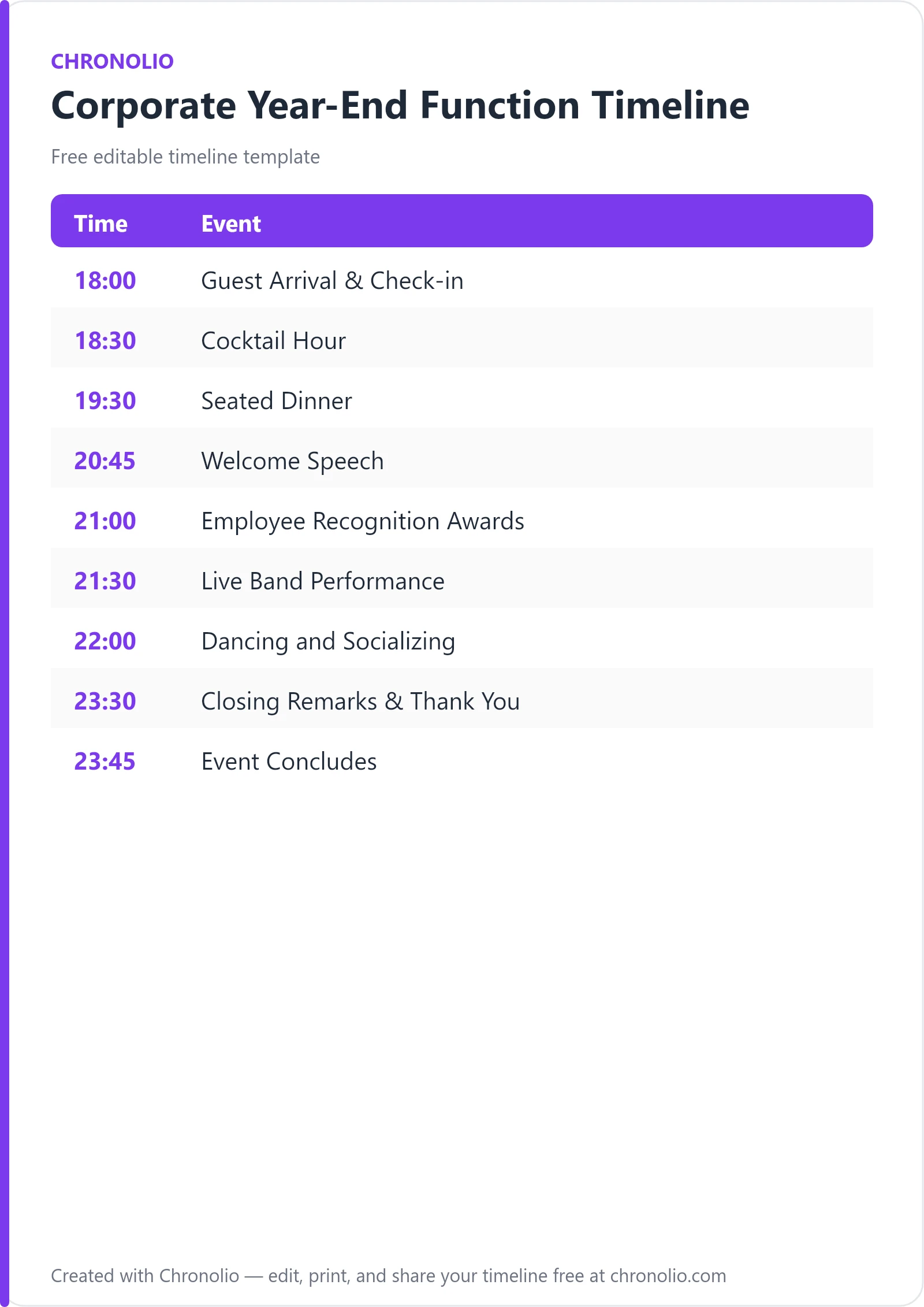 Corporate Year-End Function Timeline — printable schedule template
