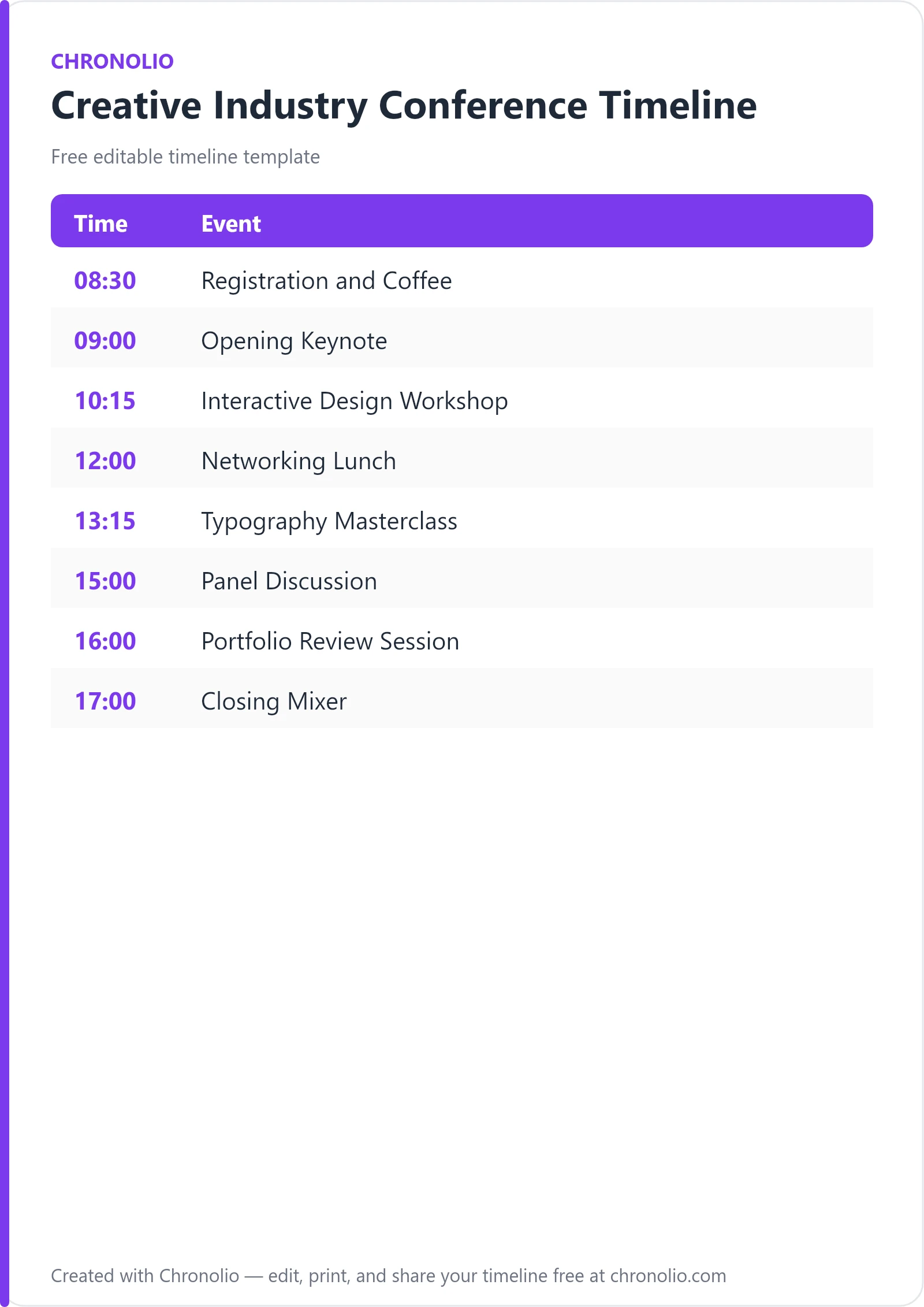 Creative Industry Conference Timeline — printable schedule template