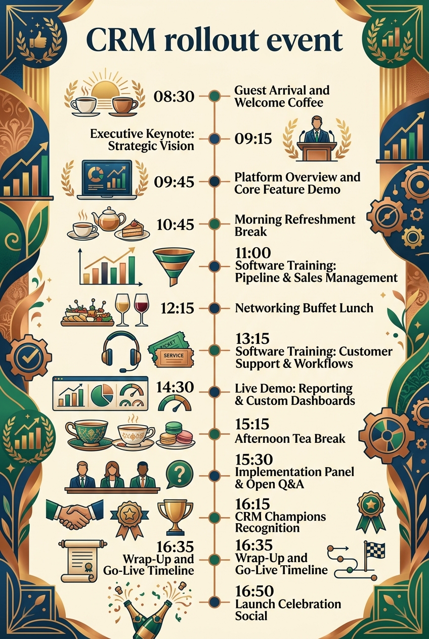 CRM Rollout Event Timeline (Free Schedule & Guide) — visual timeline