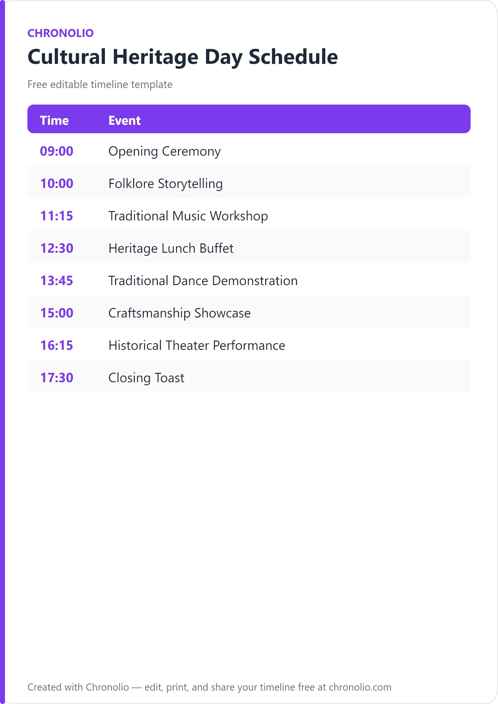Cultural Heritage Day Schedule — printable schedule template