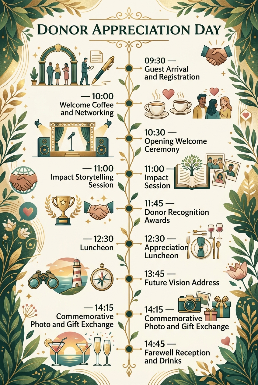 Donor Appreciation Day Timeline (Free Agenda Template) — visual timeline