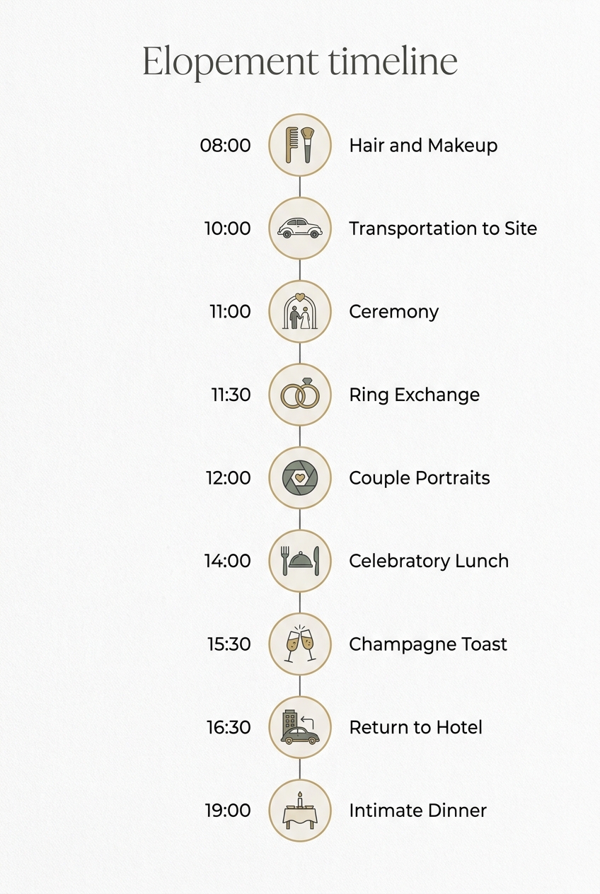 Elopement Timeline: A Stress-Free Guide for Your Intimate Day — visual timeline