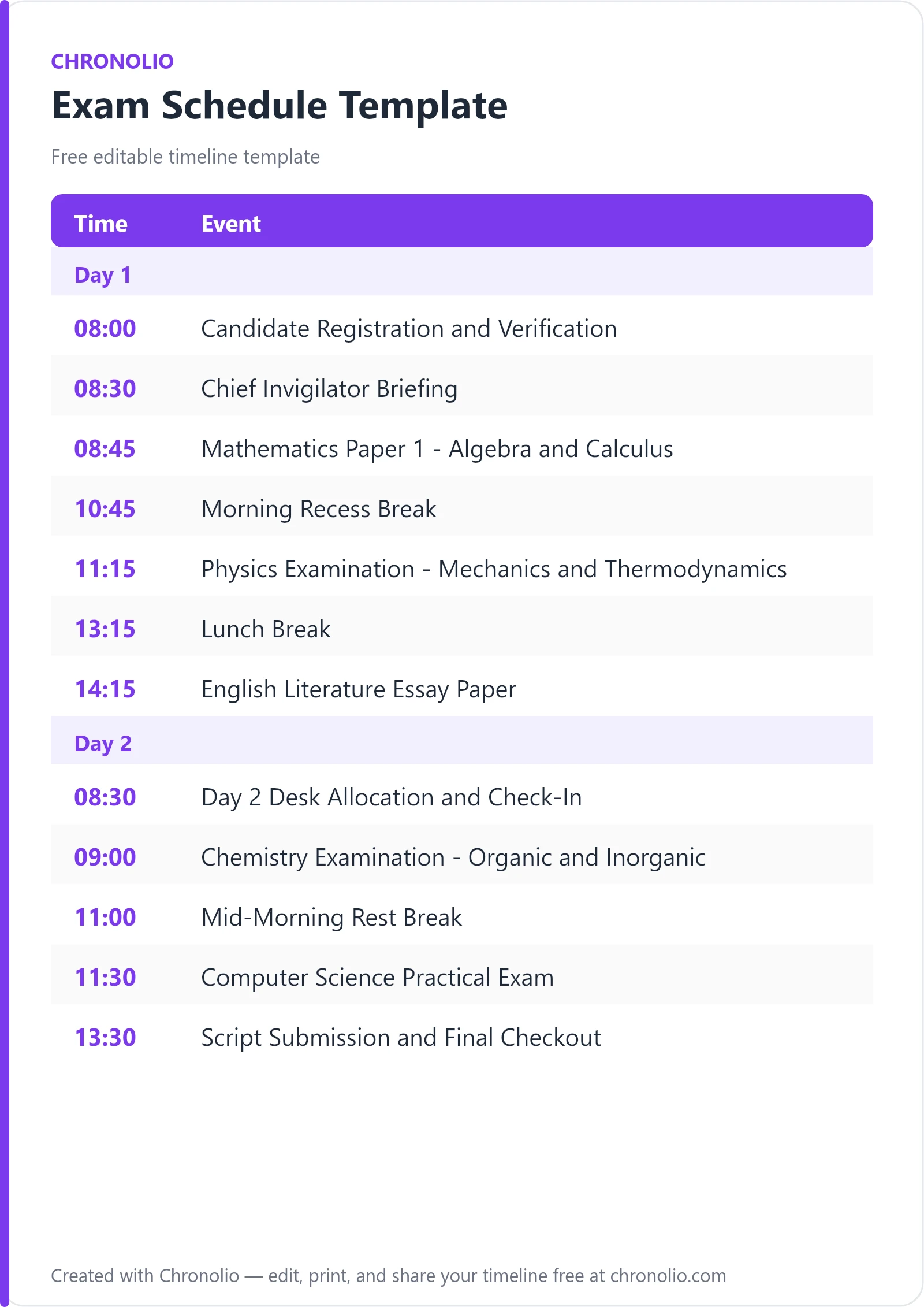 Exam Schedule Template (Free Agenda & Testing Guide) — printable schedule template