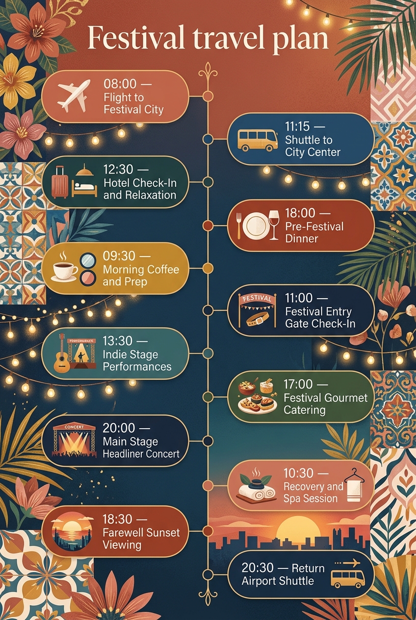 Festival Travel Plan Template (Free Travel Itinerary) — visual timeline