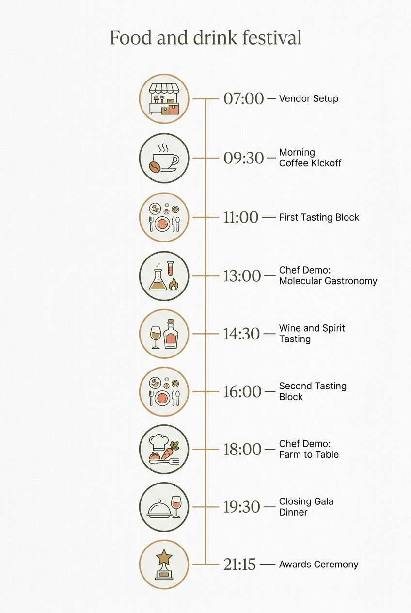 Food and Drink Festival Timeline: A Proven Day-of Schedule — visual timeline