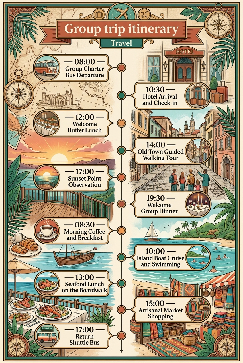 Group Trip Itinerary Template (Free Schedule & Guide) — visual timeline