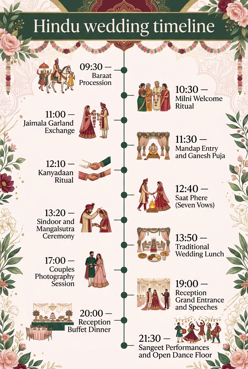 Hindu Wedding Timeline: Detailed Schedule & Ritual Guide — visual timeline