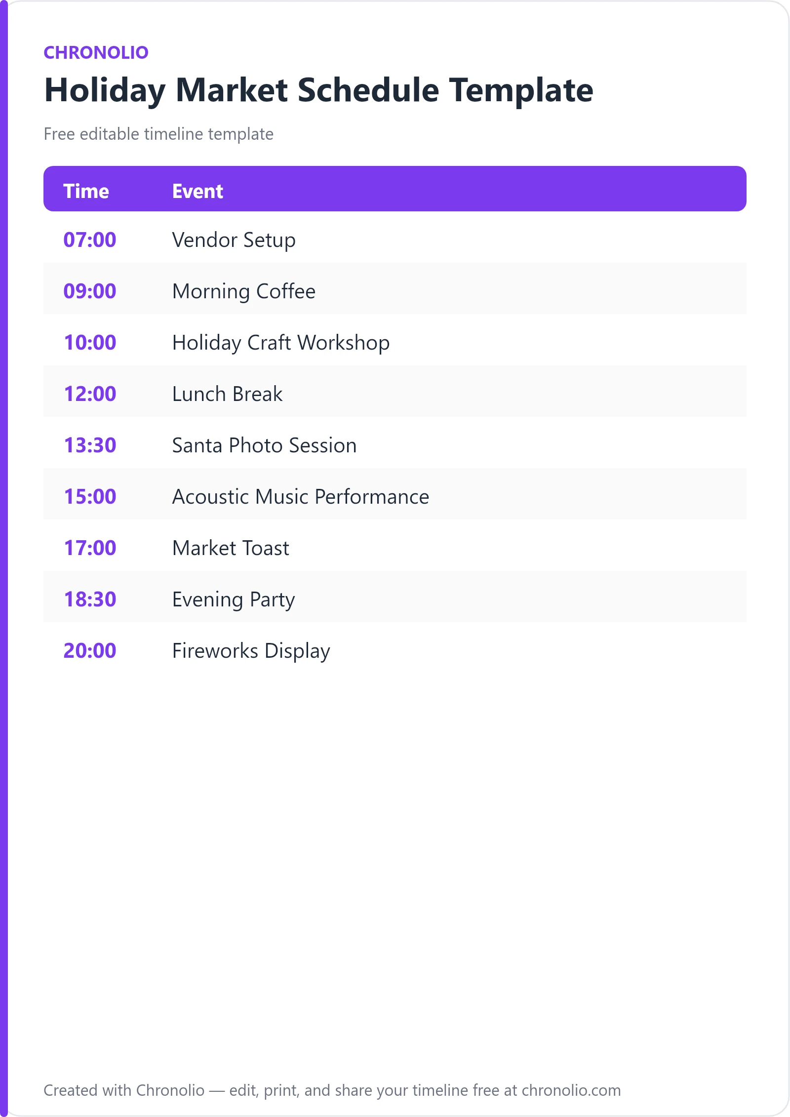Holiday Market Schedule Template — printable schedule template