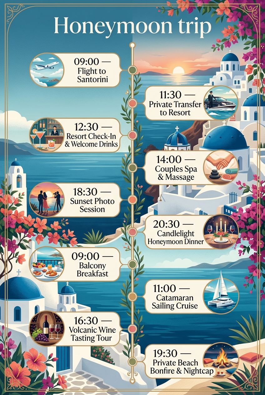 Honeymoon Trip Timeline Template (Free Schedule) — visual timeline