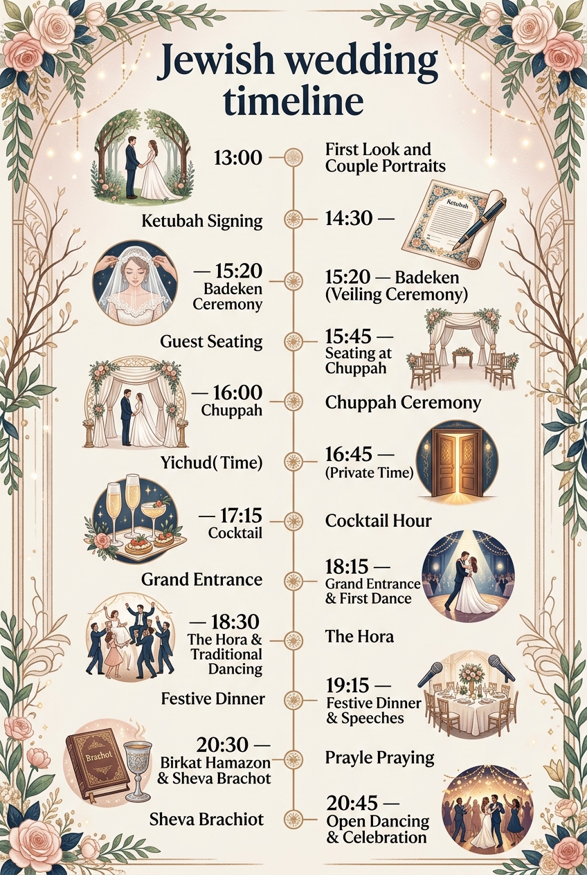 Jewish Wedding Timeline: Free Day-of Schedule Template — visual timeline