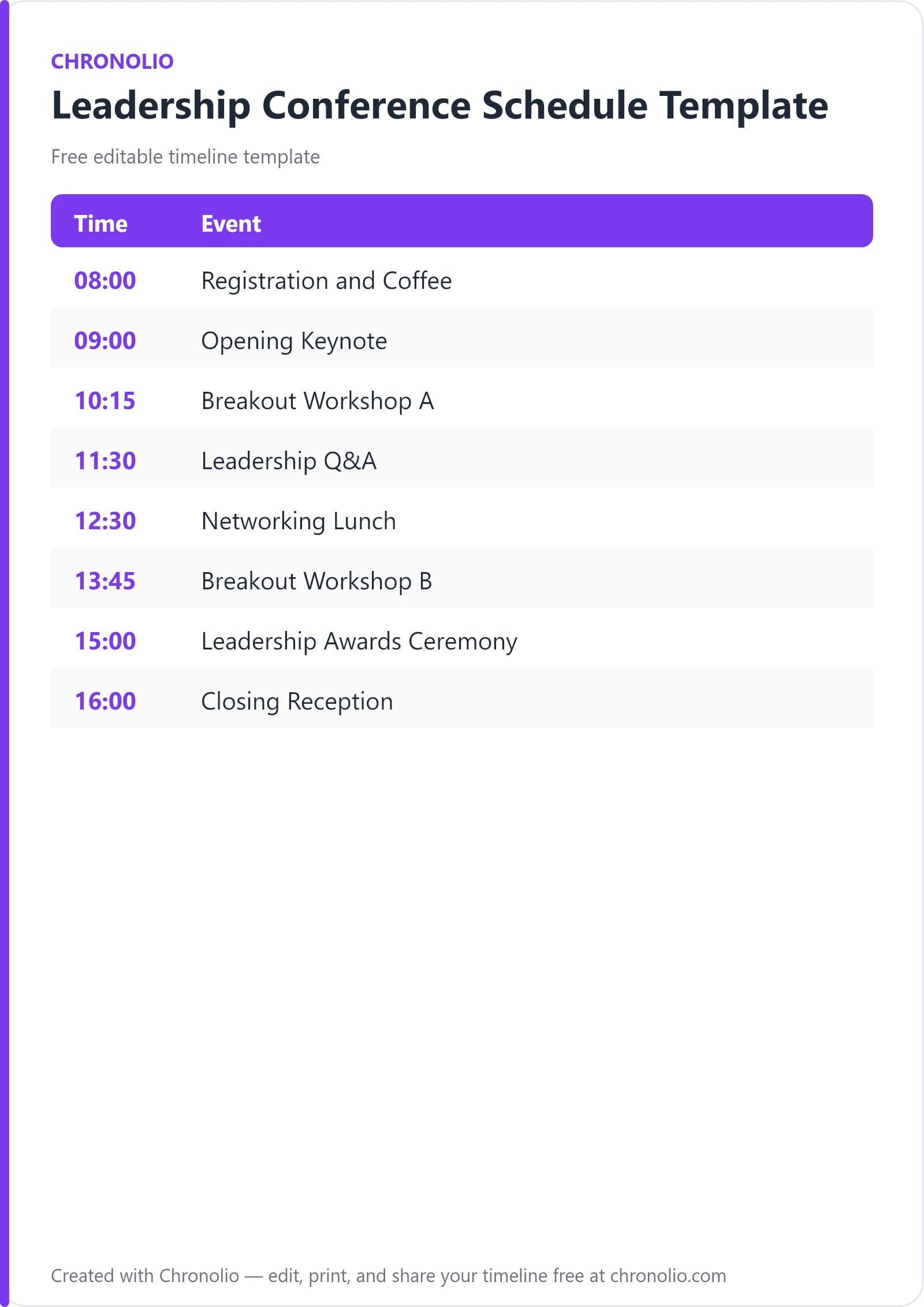 Leadership Conference Schedule Template — printable schedule template