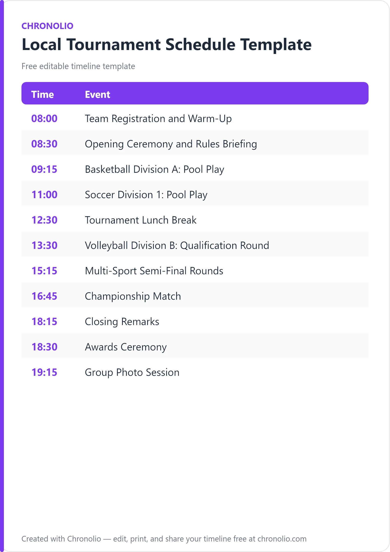 Local Tournament Schedule Template (Free Agenda & Guide) — printable schedule template