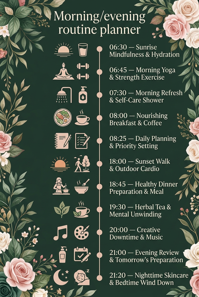 Morning/Evening Routine Planner Template (Free Schedule) — visual timeline