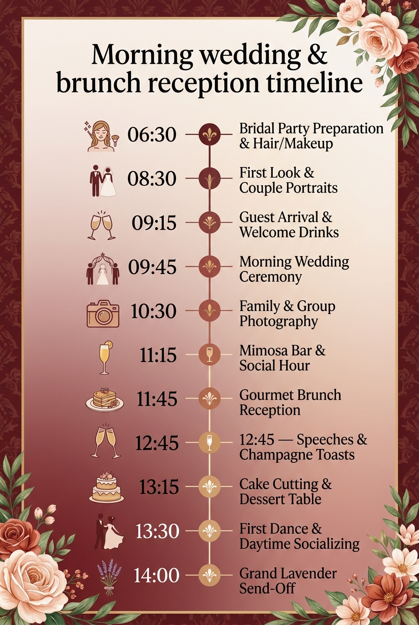 Morning Wedding & Brunch Reception Timeline Guide — visual timeline
