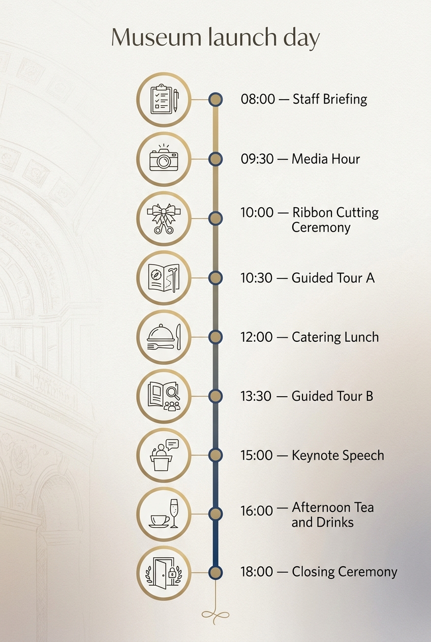 Museum launch day: A Professional Planning Timeline — visual timeline