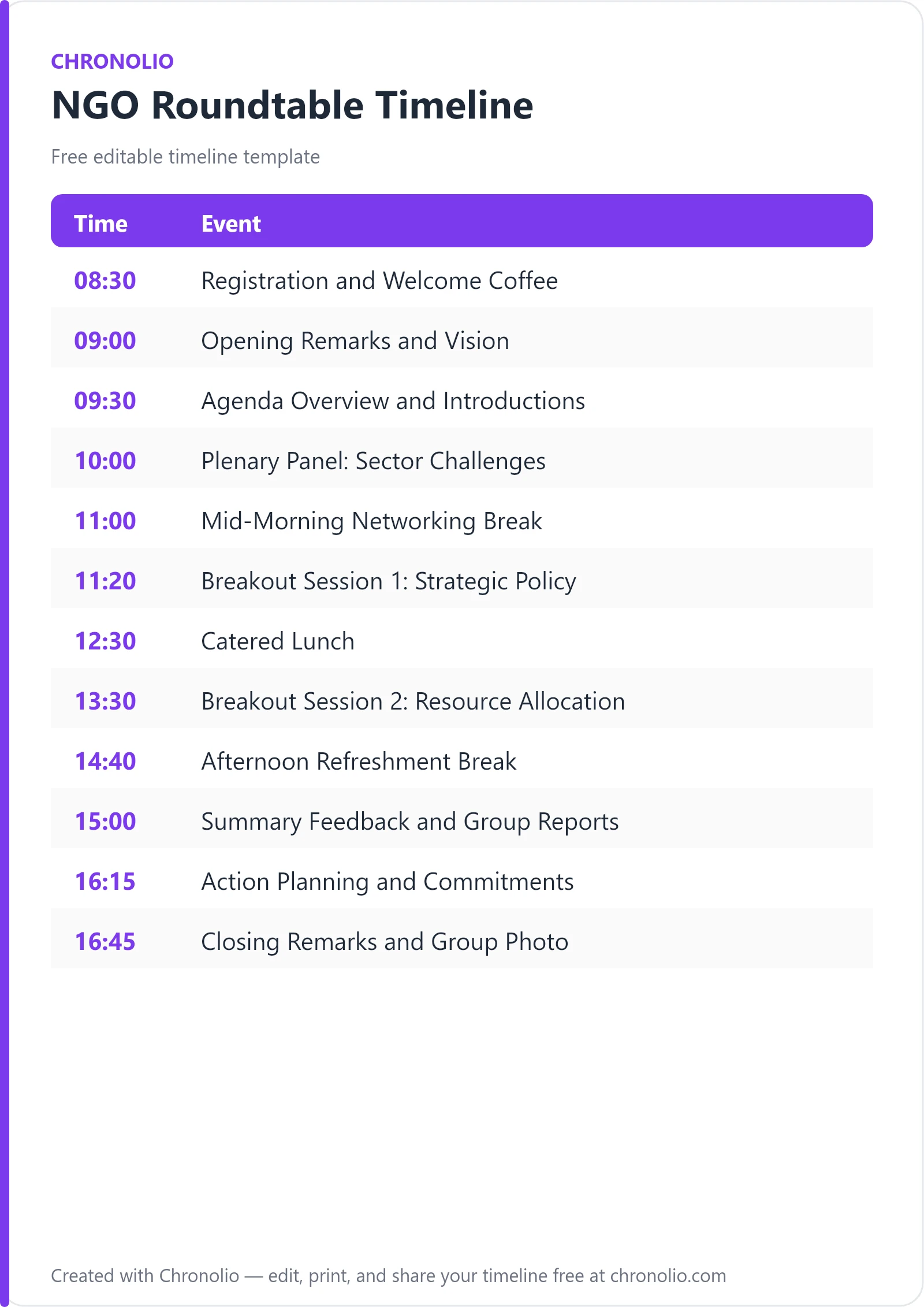 NGO Roundtable Timeline: Free Agenda & Schedule Template — printable schedule template