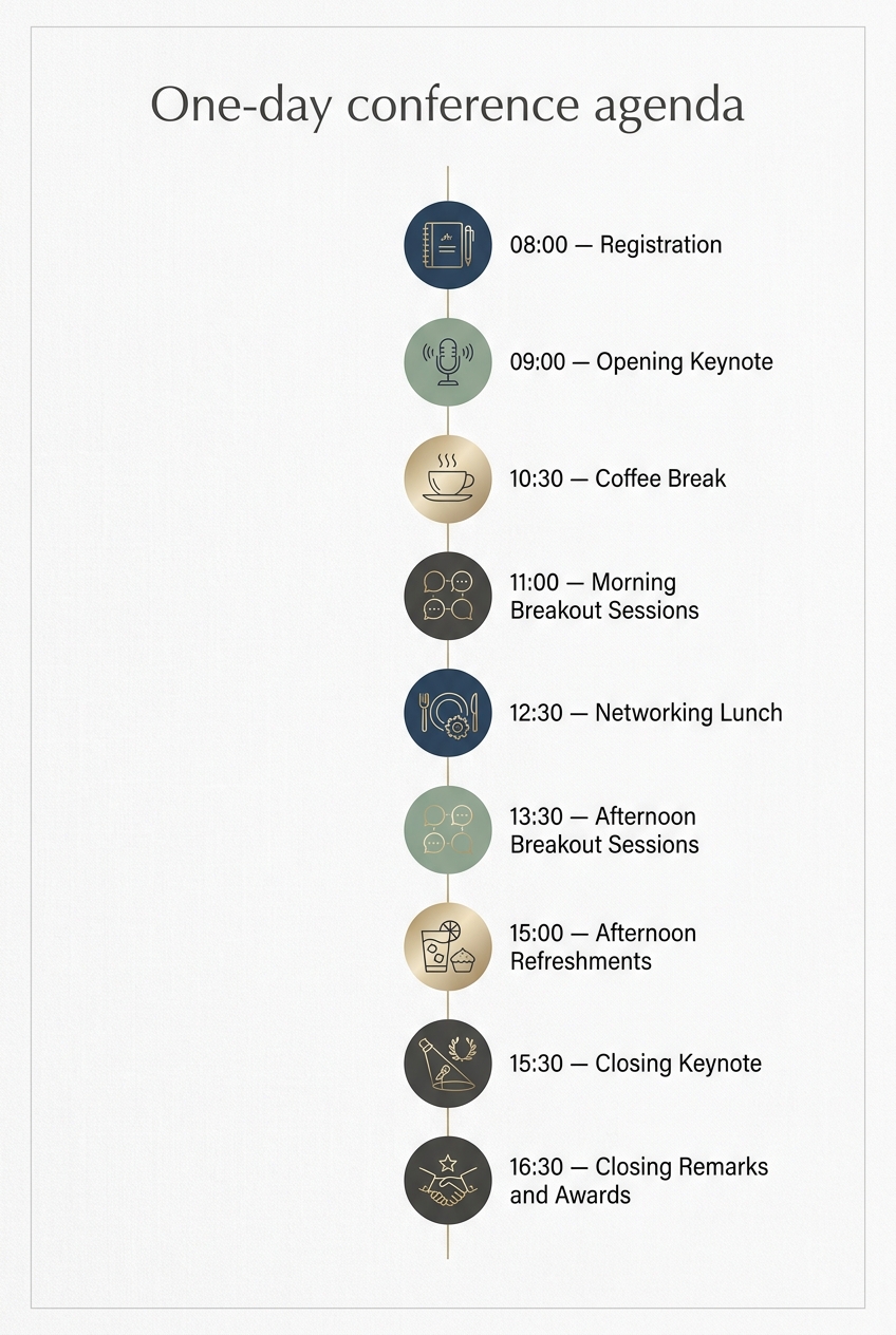 One-day conference agenda: A Proven Schedule for Success — visual timeline