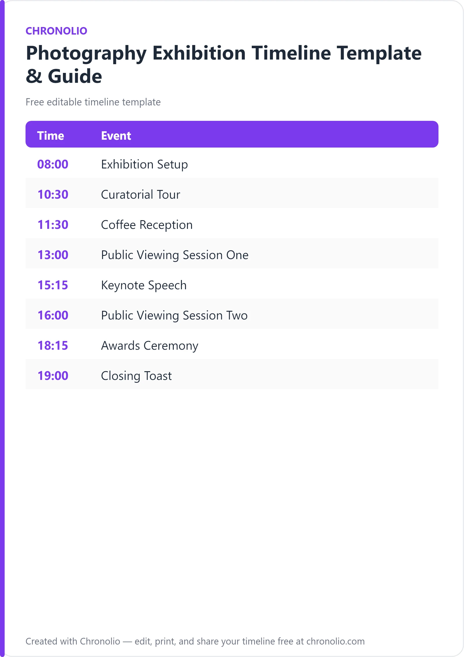 Photography Exhibition Timeline Template & Guide — printable schedule template