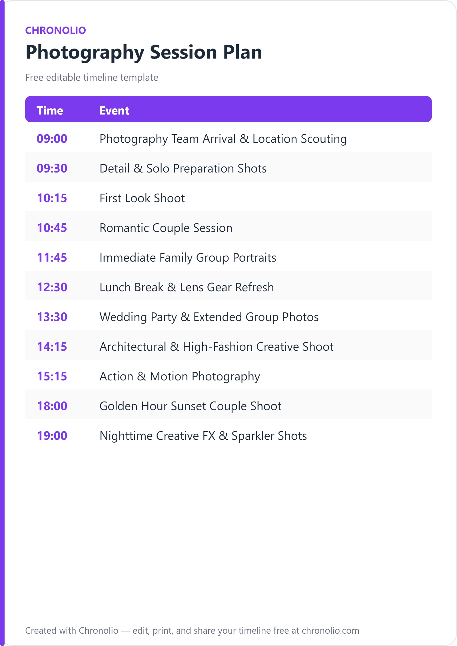 Photography Session Plan: Free Schedule & Shot Guide — printable schedule template