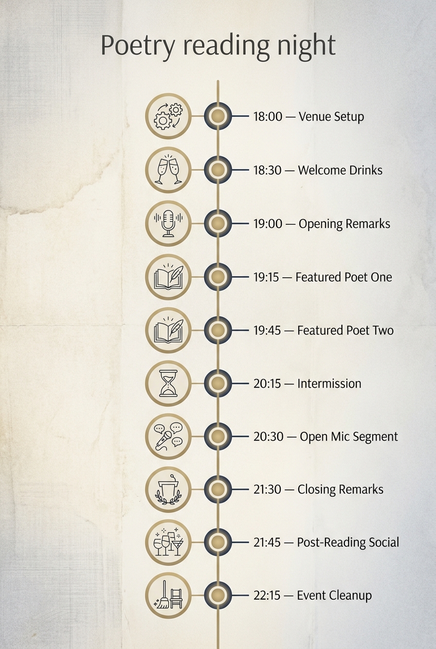 Poetry reading night: A Proven Schedule for a Successful Event — visual timeline