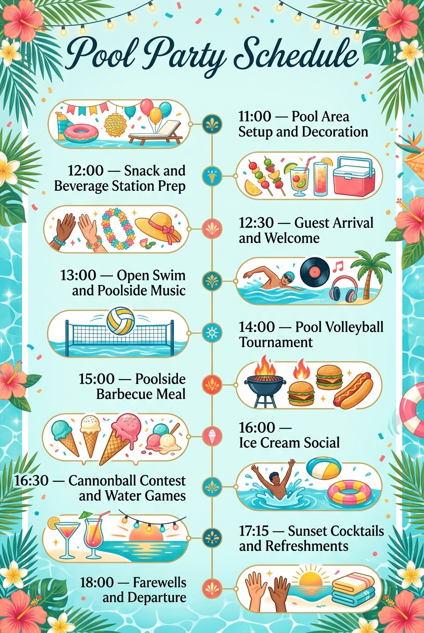 Pool Party Schedule Template (Free Agenda & Guide) — visual timeline