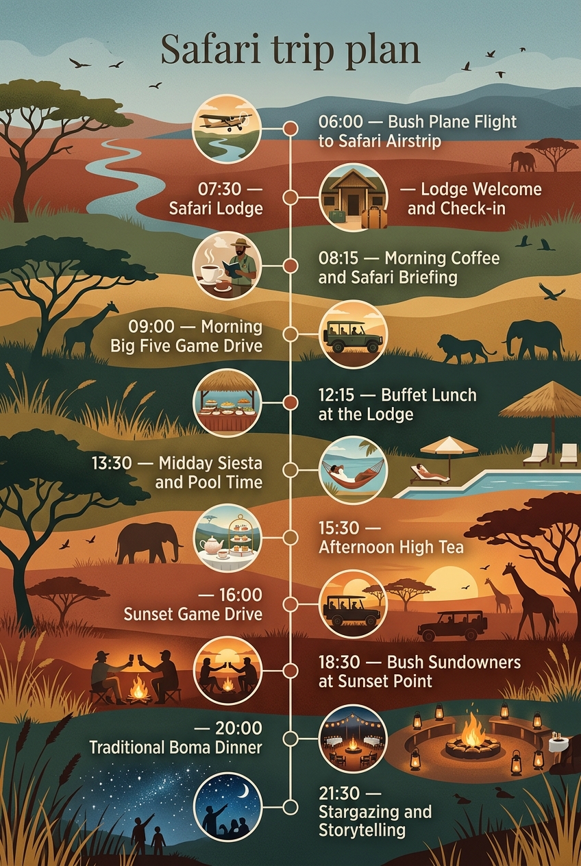 Safari Trip Plan: Daily Schedule & Agenda Template — visual timeline