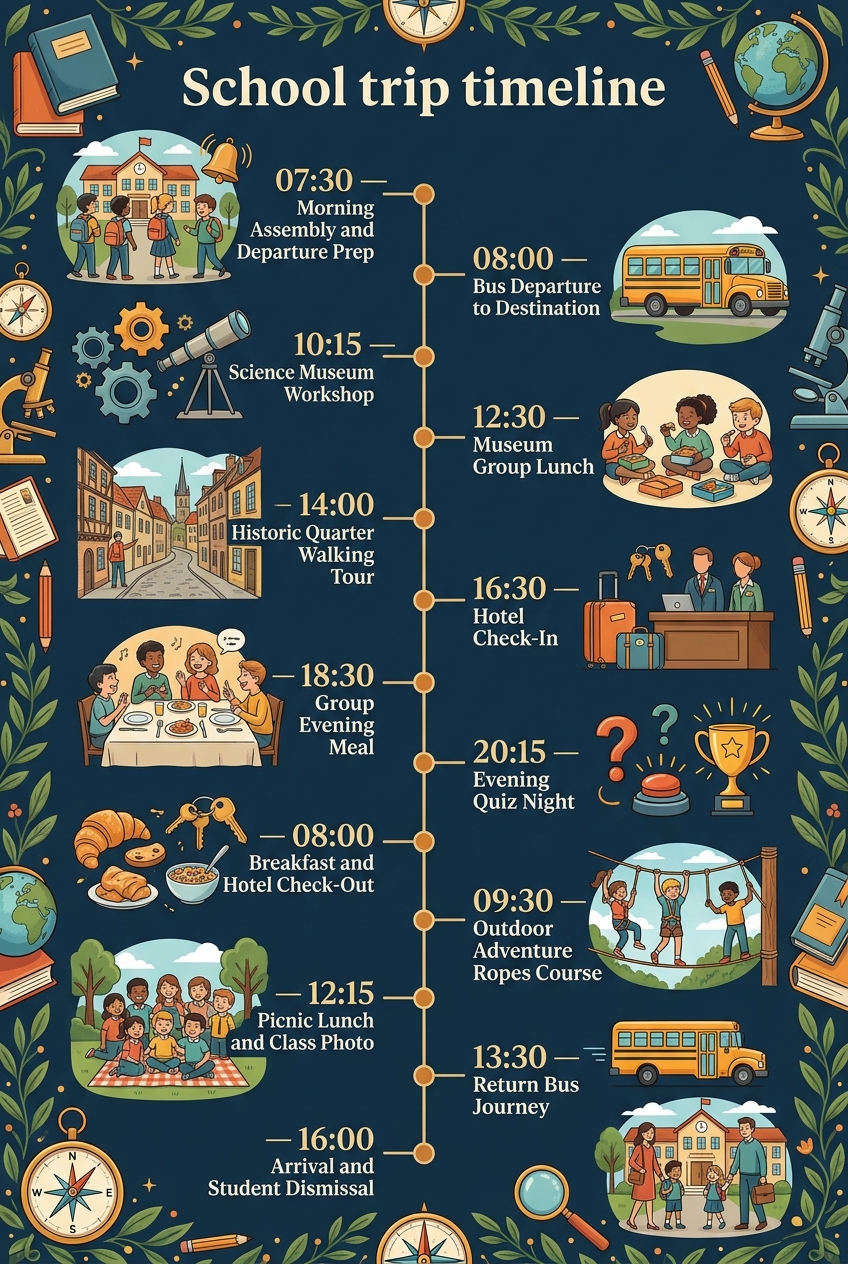 School Trip Timeline Template (Free Schedule & Guide) — visual timeline