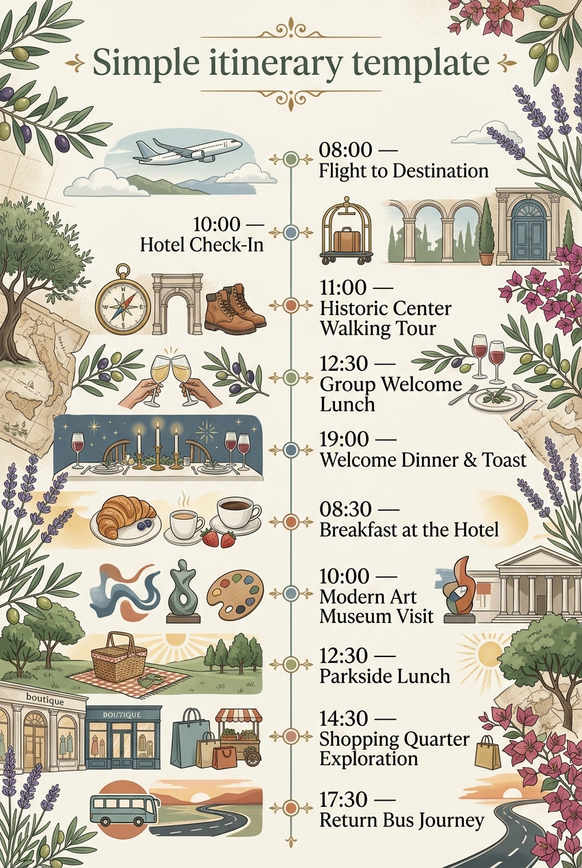 Simple Itinerary Template (Free Schedule & Guide) — visual timeline