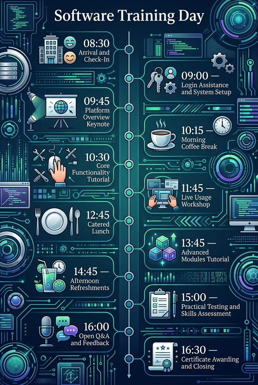 Software Training Day Timeline (Free Agenda & Schedule) — visual timeline