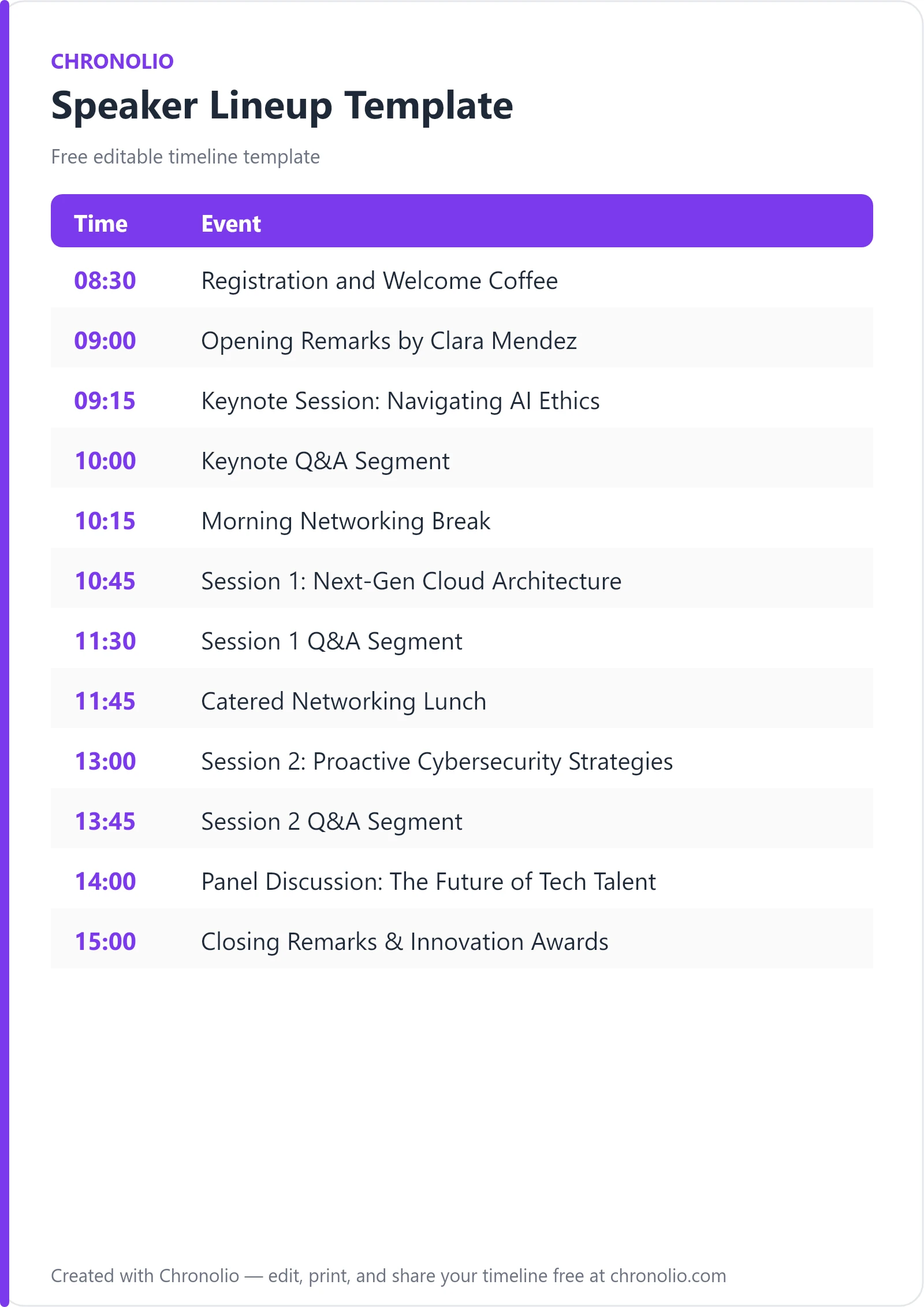 Speaker Lineup Template (Free Schedule & Agenda Guide) — printable schedule template