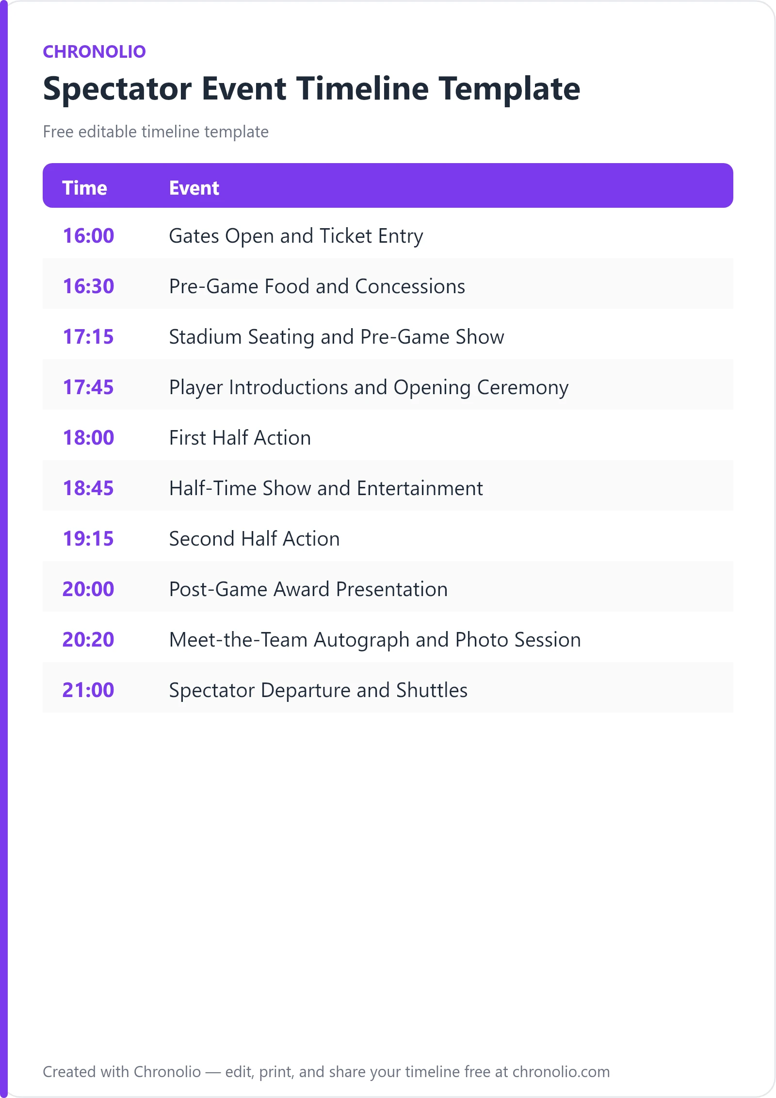 Spectator Event Timeline Template (Free Schedule & Guide) — printable schedule template