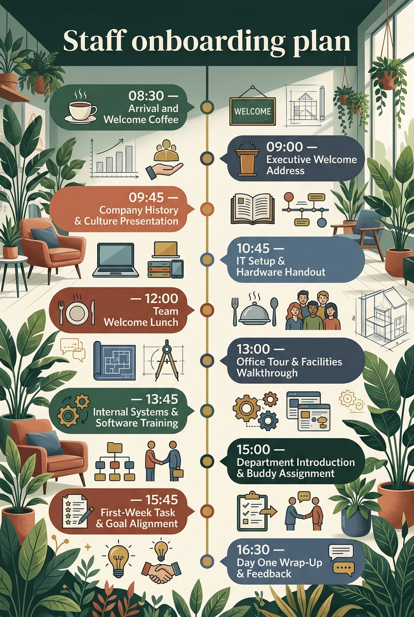 Staff Onboarding Plan Template (Free Schedule & Agenda) — visual timeline