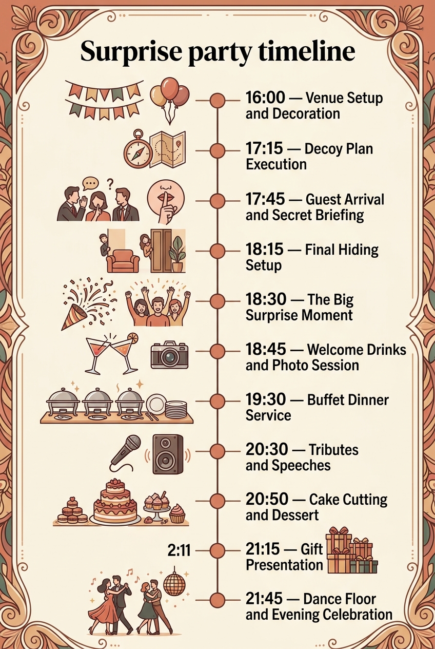 Surprise Party Timeline Template (Free Agenda & Guide) — visual timeline