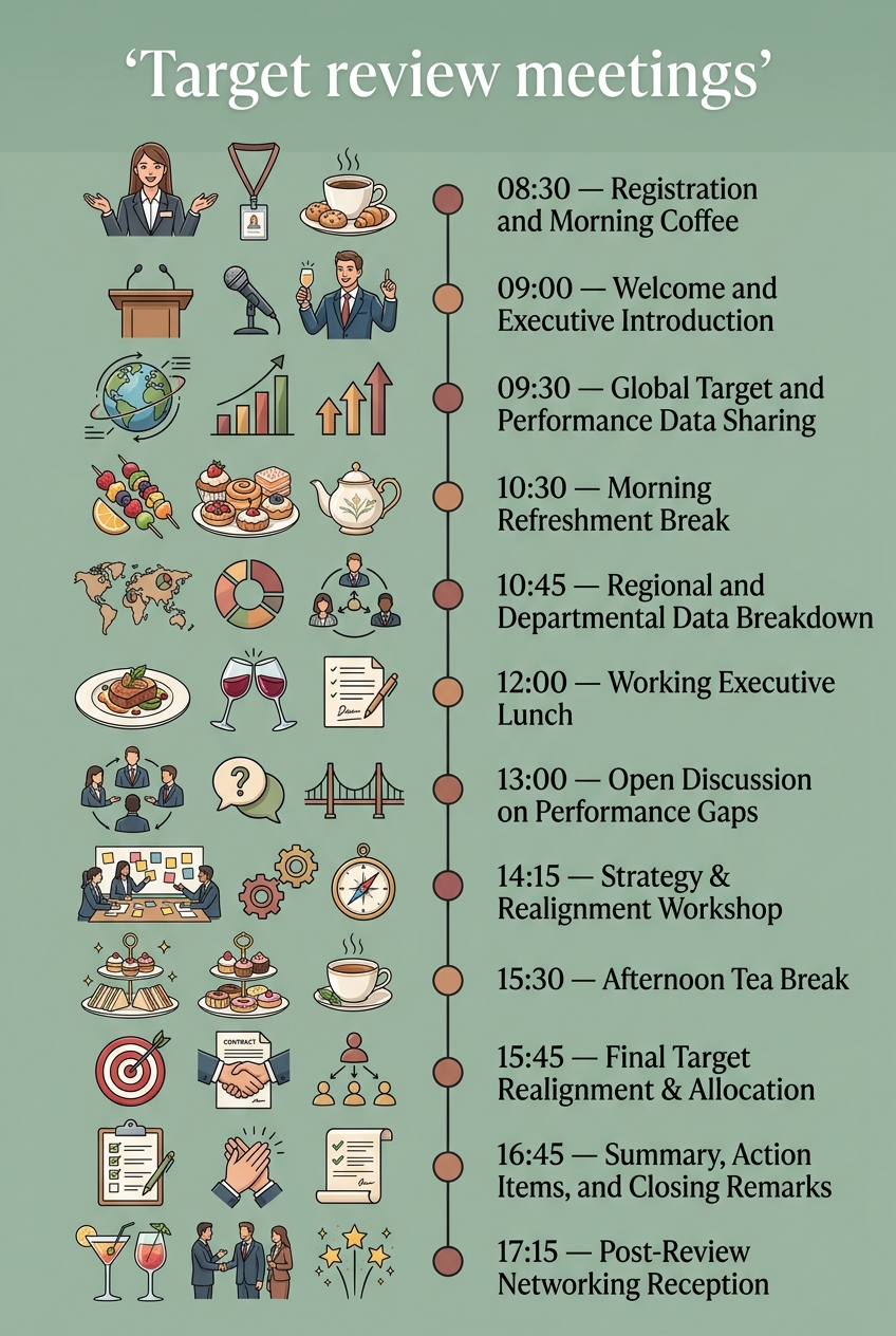 Target Review Meetings Timeline Template (Free Agenda) — visual timeline