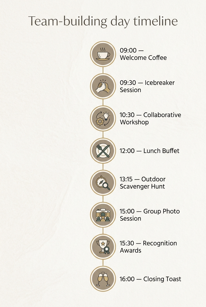 Team-building day timeline: A Proven Agenda for Success — visual timeline