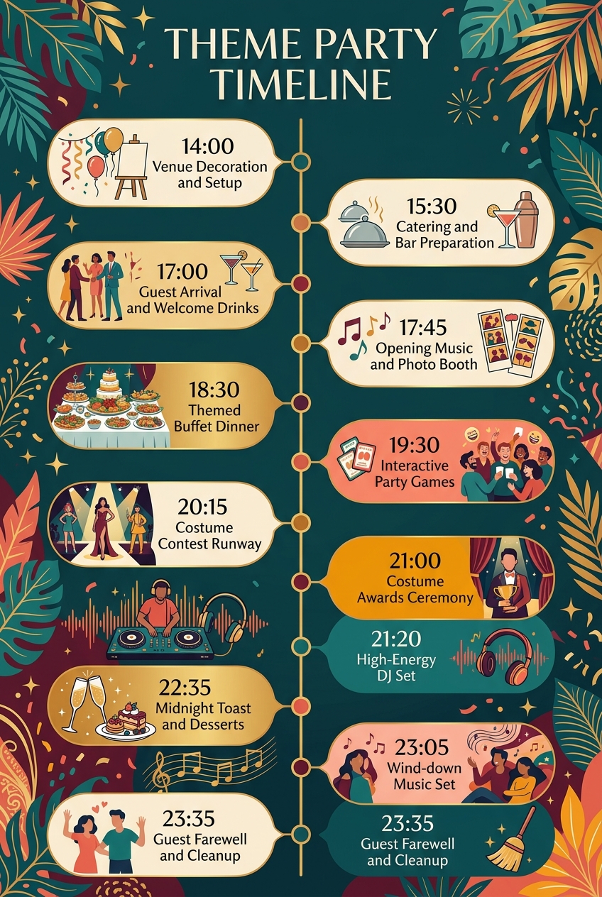 Theme Party Timeline Template (Free Running Order) — visual timeline