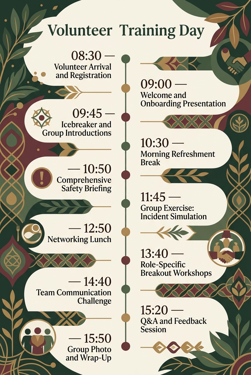 Volunteer Training Day Timeline (Free Agenda Template) — visual timeline