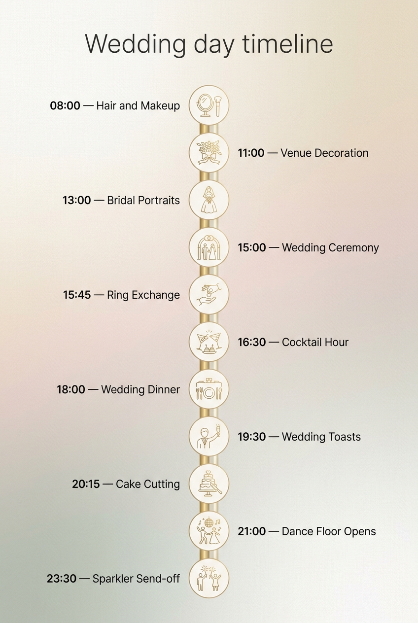 Wedding day timeline: A Pro Guide for a Stress-Free Event — visual timeline