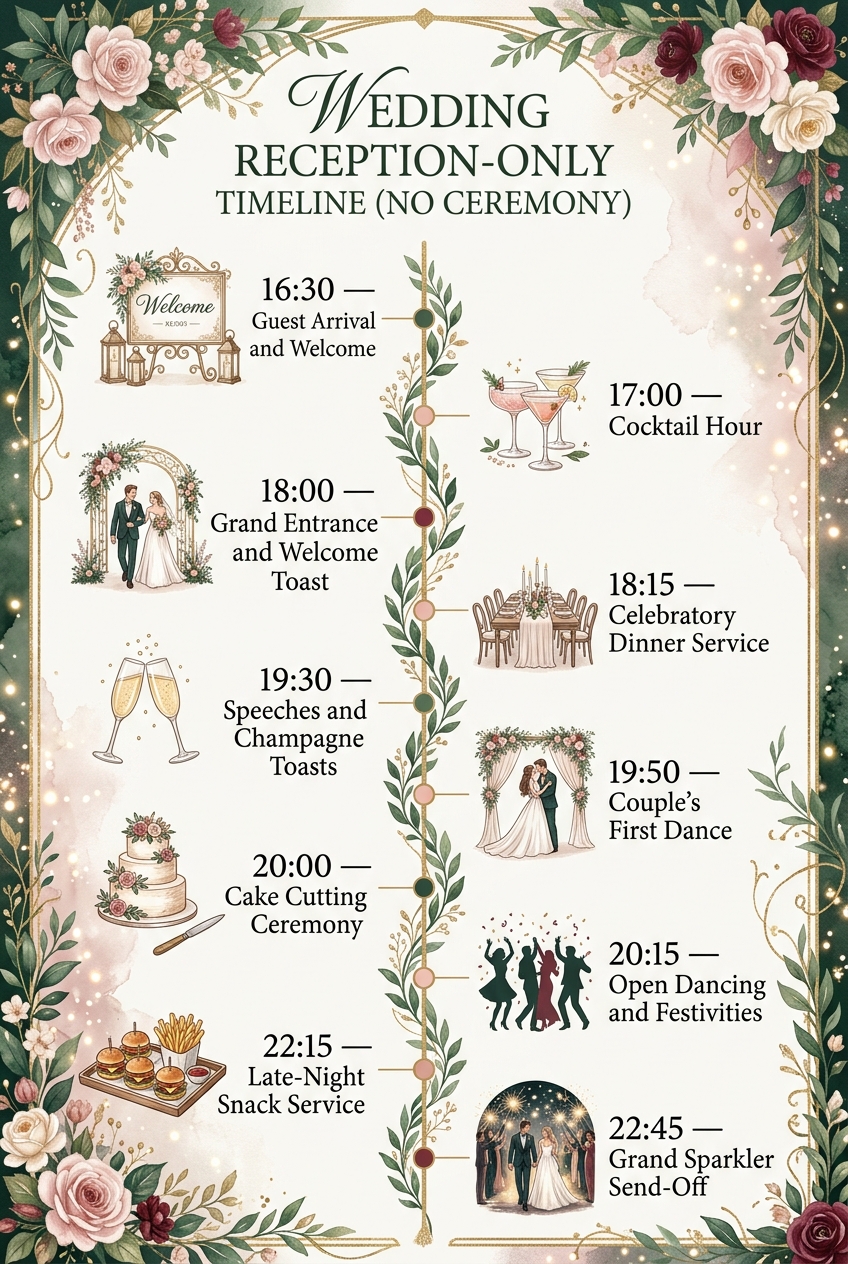 Wedding Reception-Only Timeline (No Ceremony) Guide — visual timeline