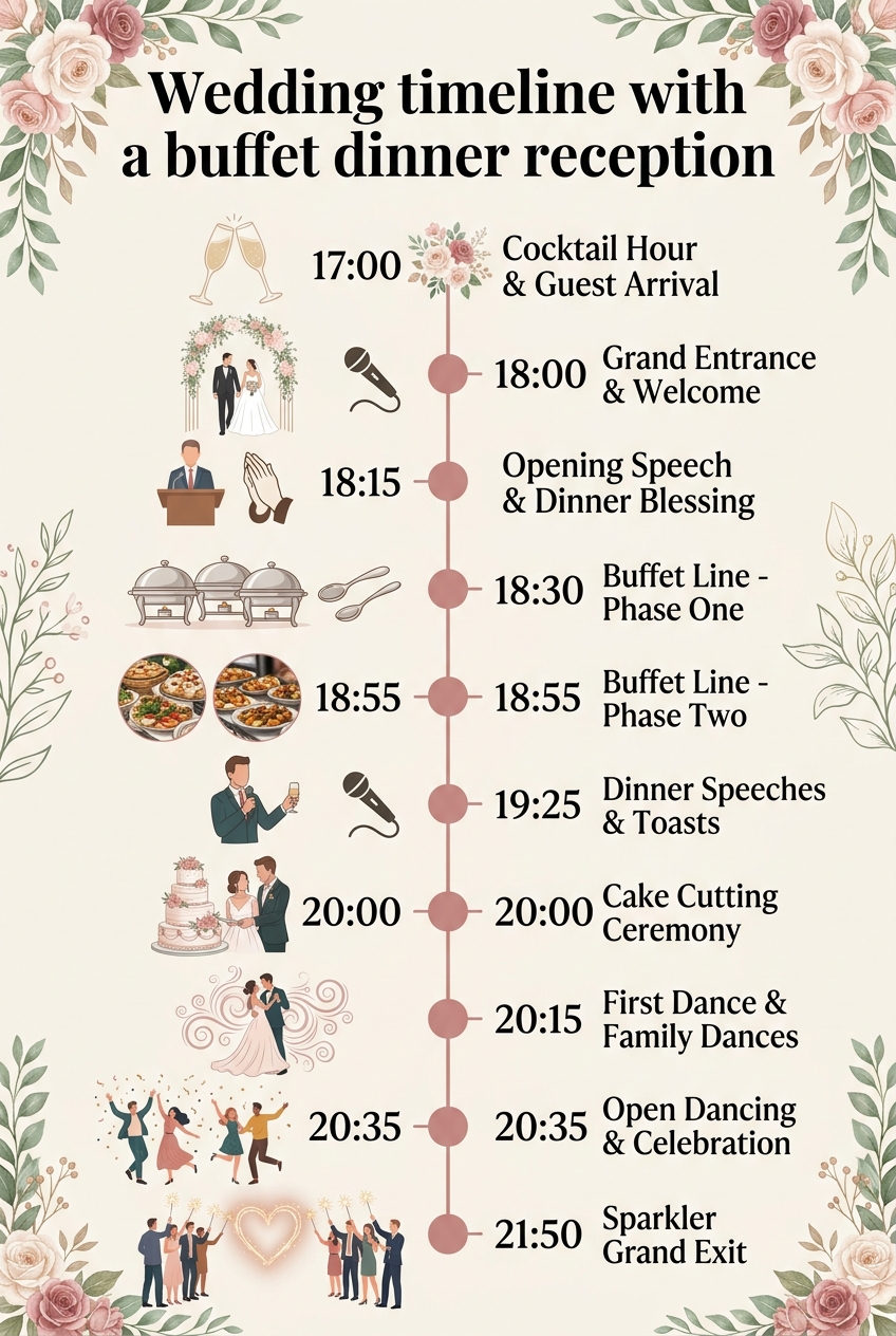 Wedding Timeline with a Buffet Dinner Reception Template — visual timeline